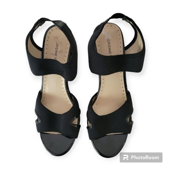 Adrienne Vittadini Black Fabric Open Toed Wedges  Size 7 - Picture 4 of 6